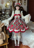 Yingji - Berry Box - Plaid Strawberry Sweet Lolita JSK and Headband