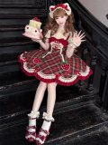 Yingji - Berry Box - Plaid Strawberry Sweet Lolita JSK and Headband