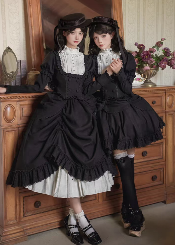 Withpuji - Foggy City Time Difference - Gothic Lolita Blouse, Skirt, A Bow Tie and Hat Set