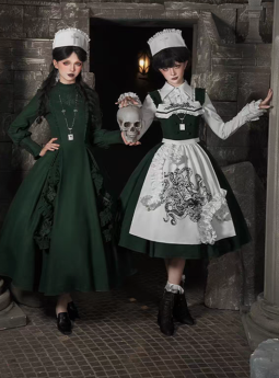 Withpuji - The Abyss Clinic - Embroidery Gothic Lolita OP Dress Set and JSK Dress Set