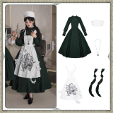 Withpuji - The Abyss Clinic - Embroidery Gothic Lolita OP Dress Set and JSK Dress Set