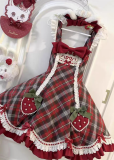 Yingji - Berry Box - Plaid Strawberry Sweet Lolita JSK and Headband
