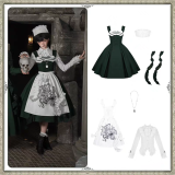Withpuji - The Abyss Clinic - Embroidery Gothic Lolita OP Dress Set and JSK Dress Set