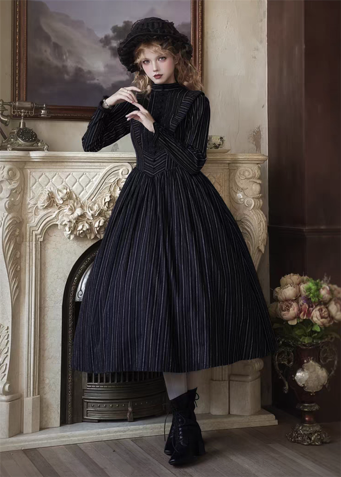 US$ 85.99 - Milu Orig - Hidden Behind The Books - Victorian Long Sleeves  Casual Classic Lolita OP Dress - m.lolitaknot.com
