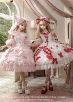 Flowers and Pearl Box - Fluffy Snow Strawberry - Gorgeous Sweet Lolita OP Dress