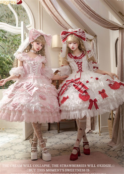 Flowers and Pearl Box - Fluffy Snow Strawberry - Gorgeous Sweet Lolita OP Dress