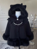 Sweet Cute Cat Ear Hooded Wool Lolita Shoulder Cape for Winter
