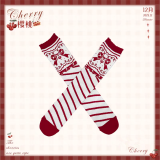 Flowers and Pearl Box - Cherry - Cute Sweet Lolita Cotton Stockings