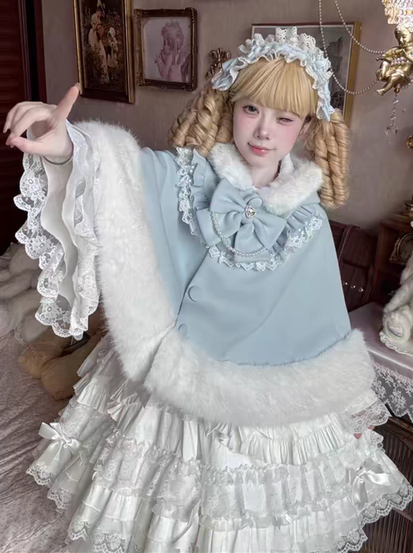 Sweet Cute Cat Ear Hooded Wool Lolita Shoulder Cape for Winter
