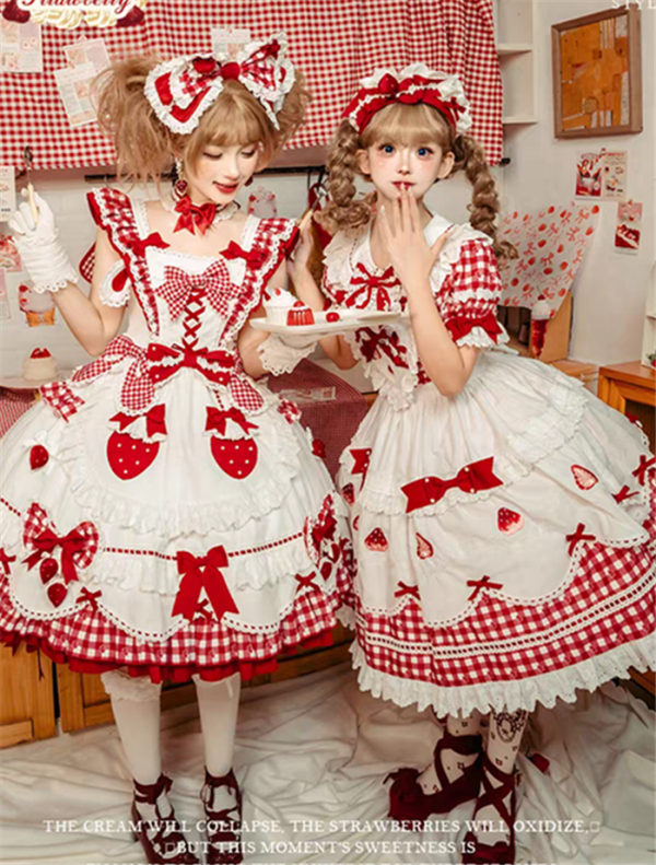 Flowers and Pearl Box - Strawberry Maid - Vintage Elegant Gorgeous Cute Sweet Lolita JSK and OP Dress