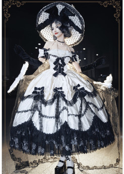 HinanaQueena - Parisian Nightingale - Gorgeous Polka Dot Hime Rococo Tea Party Princess Wedding Classic Lolita OP Dress, JSK and Accessories