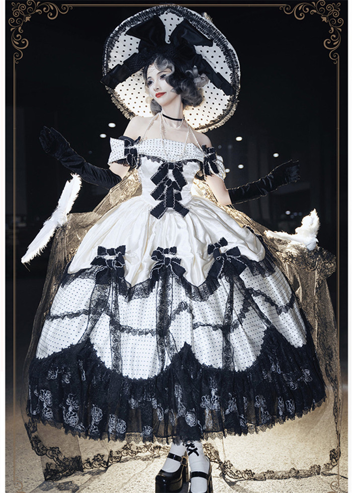 HinanaQueena - Parisian Nightingale - Gorgeous Polka Dot Hime Rococo Tea Party Princess Wedding Classic Lolita OP Dress, JSK and Accessories (M/op HinanaQueena - Parisian Nightingale - Gorgeous Polka Dot Hime Rococo Tea Party Princess Wedding Classic Lolita OP Dress, JSK and Accessories (M/op