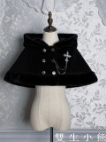 Twins Bear - The Misty Feas t- Gothic Lolita Short Hooded Wool Cape with Cross Brooch