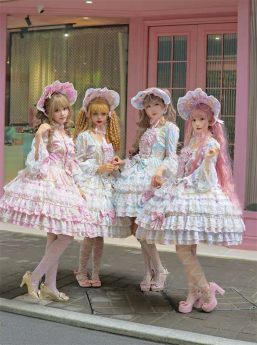 Hanguliang - Candlestick Elegance - Sweet Rococo Tea Party Princess Lolita OP Dress and Bonnet Set