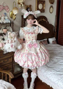Cream Rabbit Strawberry - Sweet Lolita Bud JSK Full Set