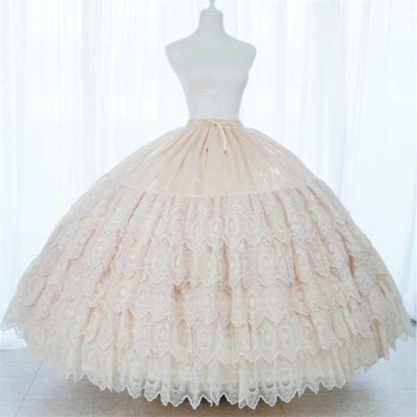 HuaXia Cat - 110cm Floor Length Adjustable Super Puffy Level Ball Gown Satin Slip Wedding Princess Lolita Petticoat