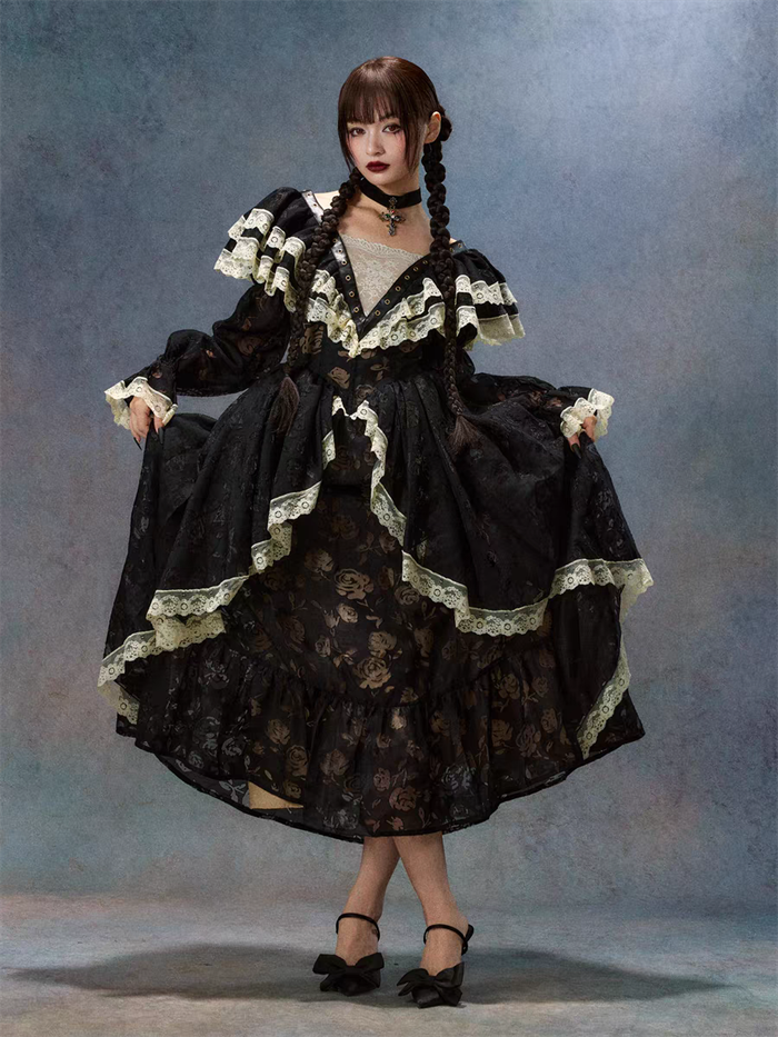 chinese dress ladies Halloween Lace Strap Dress (Japanese Flyer), M