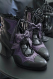 Gururu - Pointed Toes Bat Leather High Chunky Heels Halloween Gothic Lolita Ankle Boots