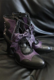 Gururu - Pointed Toes Bat Leather High Chunky Heels Halloween Gothic Lolita Ankle Boots