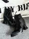 Gururu - Pointed Toes Bat Leather High Chunky Heels Halloween Gothic Lolita Ankle Boots
