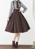 Forest Wardrobe -Forest Rhythm- Retro England School College Preppy Classic Casual Lolita Plaid Corset Overall Dress