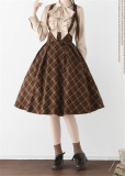 Forest Wardrobe -Forest Rhythm- Retro England School College Preppy Classic Casual Lolita Plaid Corset Overall Dress