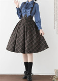 Forest Wardrobe -Forest Rhythm- Retro England School College Preppy Classic Casual Lolita Plaid Corset Overall Dress