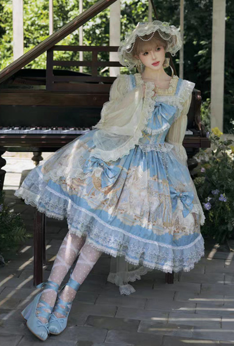 HuaXia Cat -Unicorn- Elegant Vintage Classic Lolita JSK, Blouse, Bonnet and Headbow
