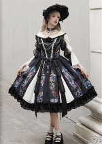 Yingluofu -Colorful Window- Vintage Elegant Classic Gothic Lolita OP Dress with Necklace and Hat