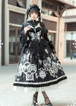 Yingluofu -The Feast of Bone- Elegant Gothic Lolita OP Dress, Corset and Eye Patch