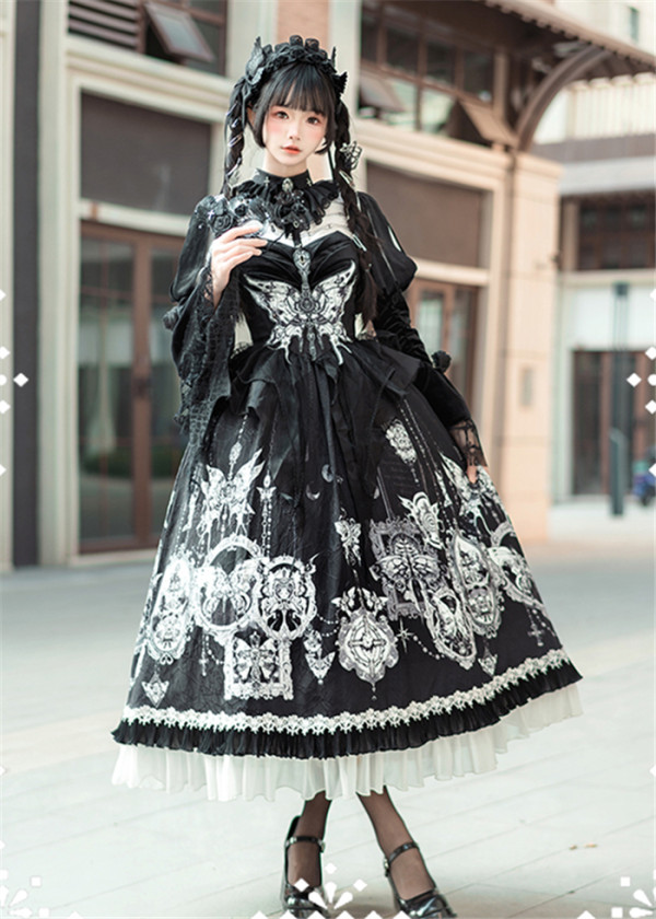 Yingluofu -The Feast of Bone- Elegant Gothic Lolita OP Dress, Corset and Eye Patch