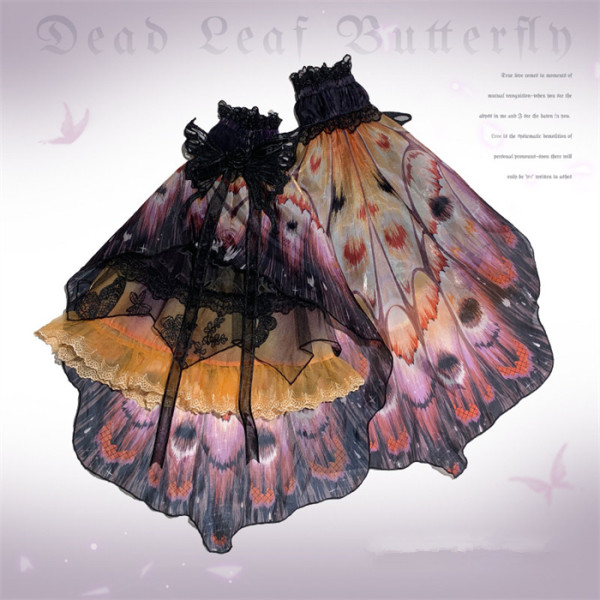 Urtto -Falling Leaf Butterfly- Halter Dress Sweet Gothic Lolita Arm Sleeves, Hairclips and Headband