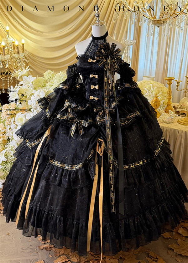 Diamond Honey -Obsidian Dinner Party- Birthday Party Prom Homecoming Evening Wedding Tea Party Princess Lolita Topwear, Long Skirt and Accessories