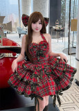 Diamond Honey -Rock Kitty- Plaid Birthday Party Streetwear Song Sweet Lolita JSK and Accessories