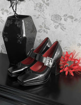 Gururu - Halloween Gothic Platform Genuine Leather High Heel Square Toes Lolita Shoes