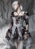 LilithHouse -Horror Amusement Park- Square Neckline Halter Bell Sleeves Blood Gothic Lolita Blouse