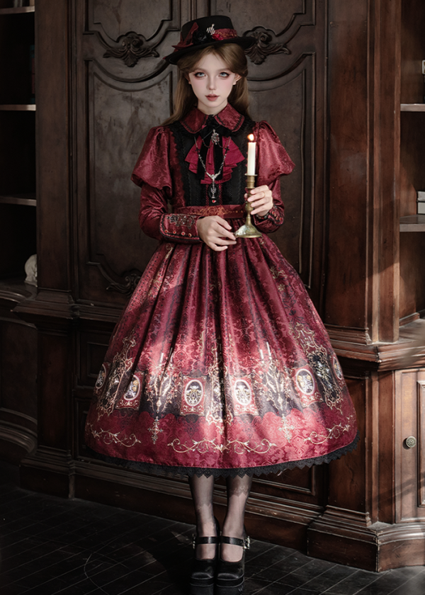 Miss Cube -Blood Night Lampbearer- Retro Vintage Classic Lolita OP Dress and Skirt