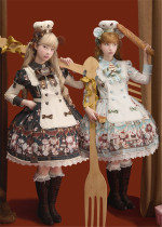 Antique Doll -Patissier Bear- Kawaii Cute Doll Sweet Lolita OP Dress Full Set