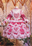 Bramble Rose -Antique Cake- Retro Vintage Classic Tea Party Princess Wedding Rococo Lolita OP Dress and Accessories (Pink and Wine Version)
