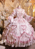 Bramble Rose -Antique Cake- Retro Vintage Classic Tea Party Princess Wedding Rococo Lolita OP Dress and Accessories (Pink and Wine Version)