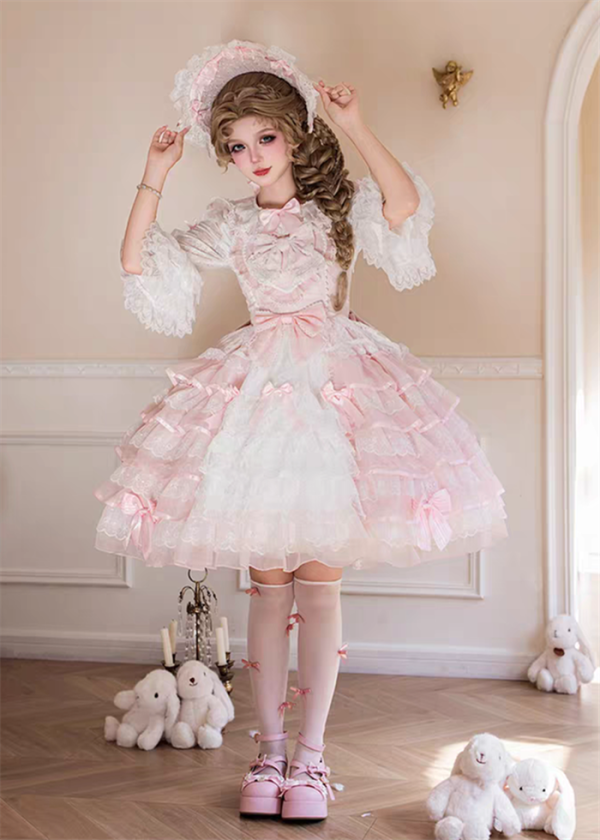 Dear Dolls -Cherry Blossom Stationery- Sweet Classic Tea Party Princess Lolita JSK, Blouse and Headband