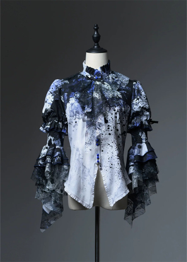 LilithHouse -Horror Amusement Park- Stand Collar Puffy Sleeves Blood Gothic Lolita Blouse