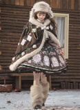 Yinluofu -Ode to the Snowy Scape- Elegant Vintage Sweet Lolita OP Dress with Wool Leg Warmers, Wool Cape and Wool Hat