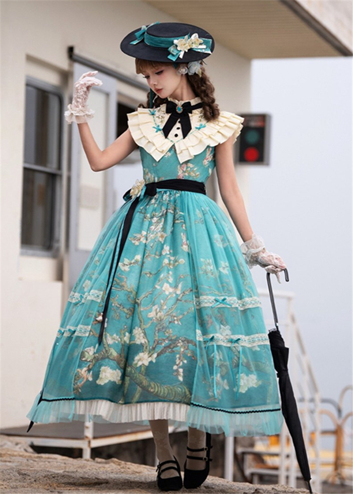 US$ 3.99 - Apricot Blossom - Elegant Vintage High Collar Classic