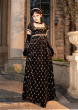 Lingxi -Stardust Mirror- Glamorous Beaded Velvet Empire Palace Retro Classic Vintage Lolita OP Dress and Accessories