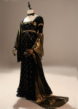 Lingxi -Stardust Mirror- Glamorous Beaded Velvet Empire Palace Retro Classic Vintage Lolita OP Dress and Accessories