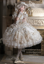 LuKeMi -Dream Gold- Elegent Princess Rococo Classic Lolita OP Dress and Accessories