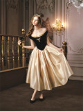 LaceMade -Golden Eagle Goddess- Retro Vintage French Off the Shoulder Casual Classic Lolita Corset Topwear, Skirt and Brooch