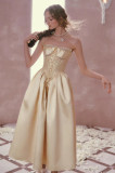 LaceMade -Bell Gilt- Retro Vintage French Princess Satin Lace Corset Tube Top Casual Classic Lolita Dress
