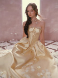 LaceMade -Bell Gilt- Retro Vintage French Princess Satin Lace Corset Tube Top Casual Classic Lolita Dress